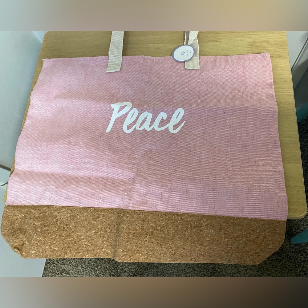 Pink canvas and cork tote bag